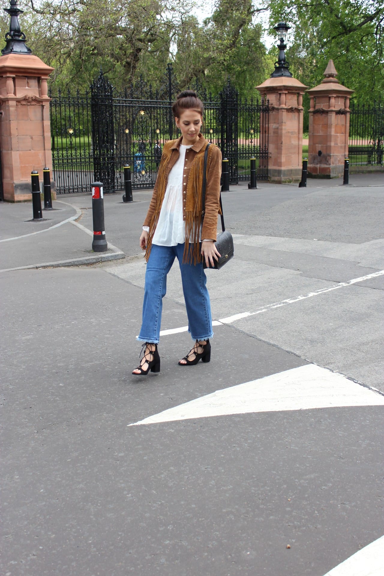 tan suede fringe gilet