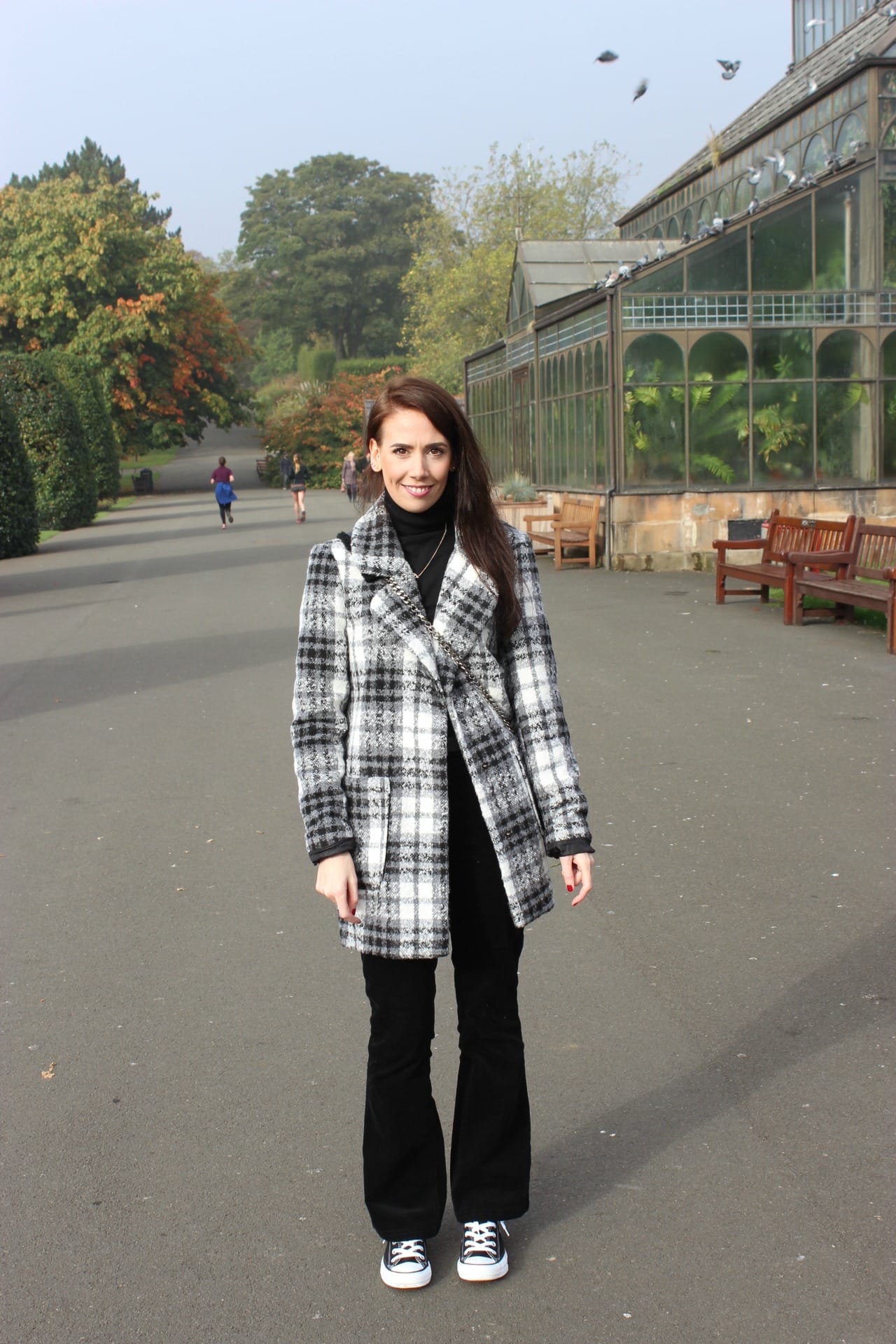black and white check boyfriend coat