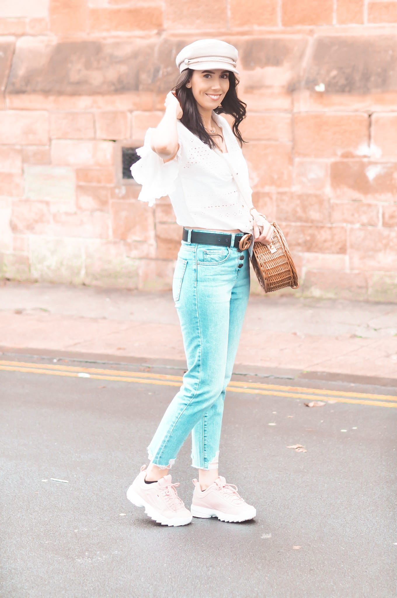 spring outfit inspiration 2018 | Gucci GG Belt | round bamboo wicker basket bag | round straw bag | spring outfit inspiration | spring outfit ideas 2018 | captains cap | styling tips | primark haul video april 2018 | spring primark haul